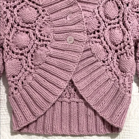 Tse Say Pink Scalloped Cotton Knit Bolero cardigan sweater